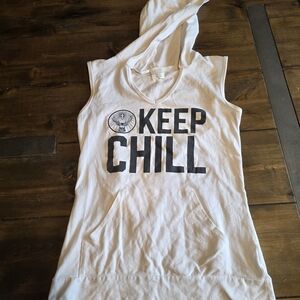 Vintage Jagermeister White Sleeveless Hooded Shirt 'Keep Chill'